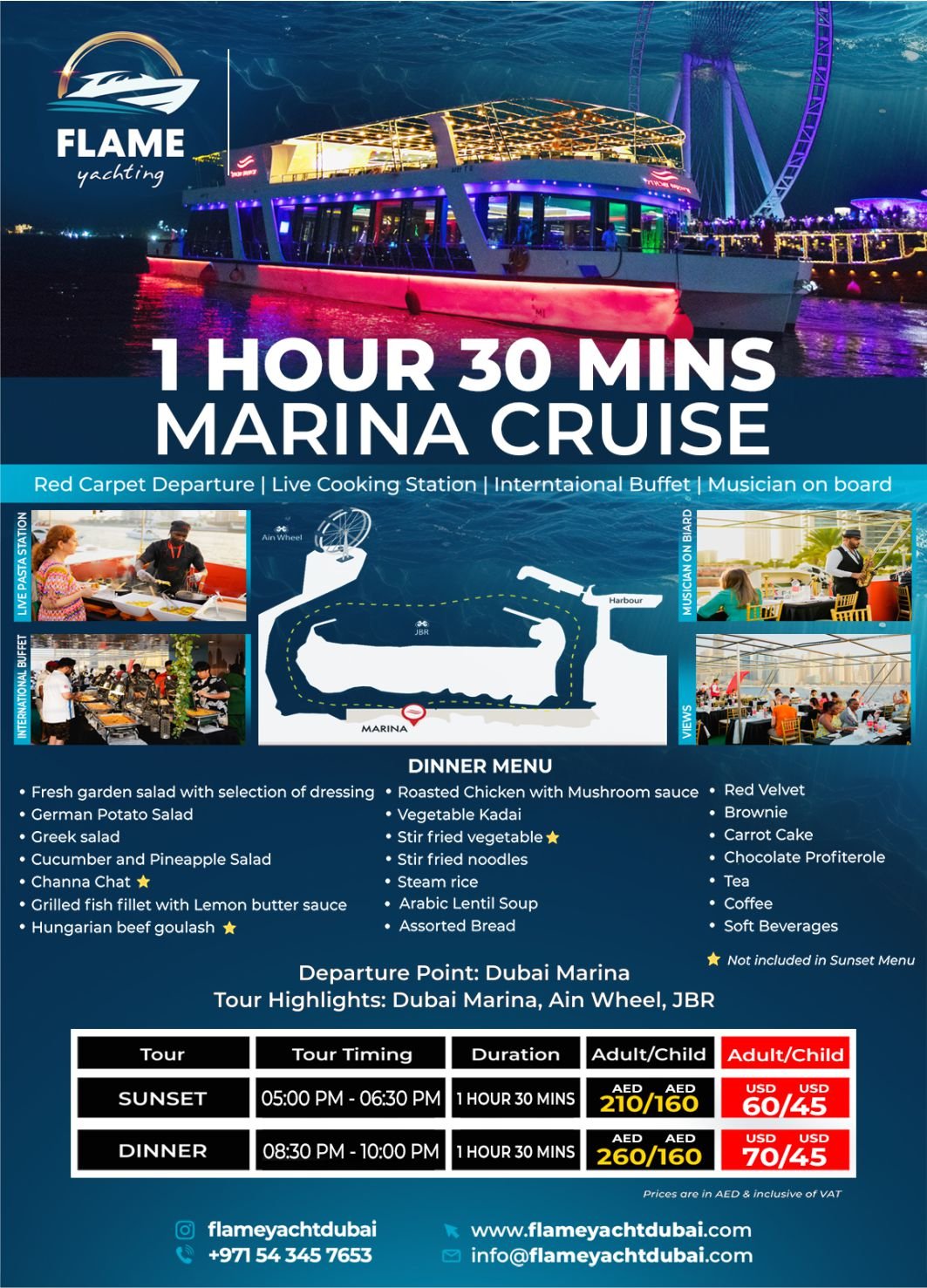 1-Hour 30 Mins Dubai Marina Sharing Yacht Tour - Flame Yacht Rental in dubai