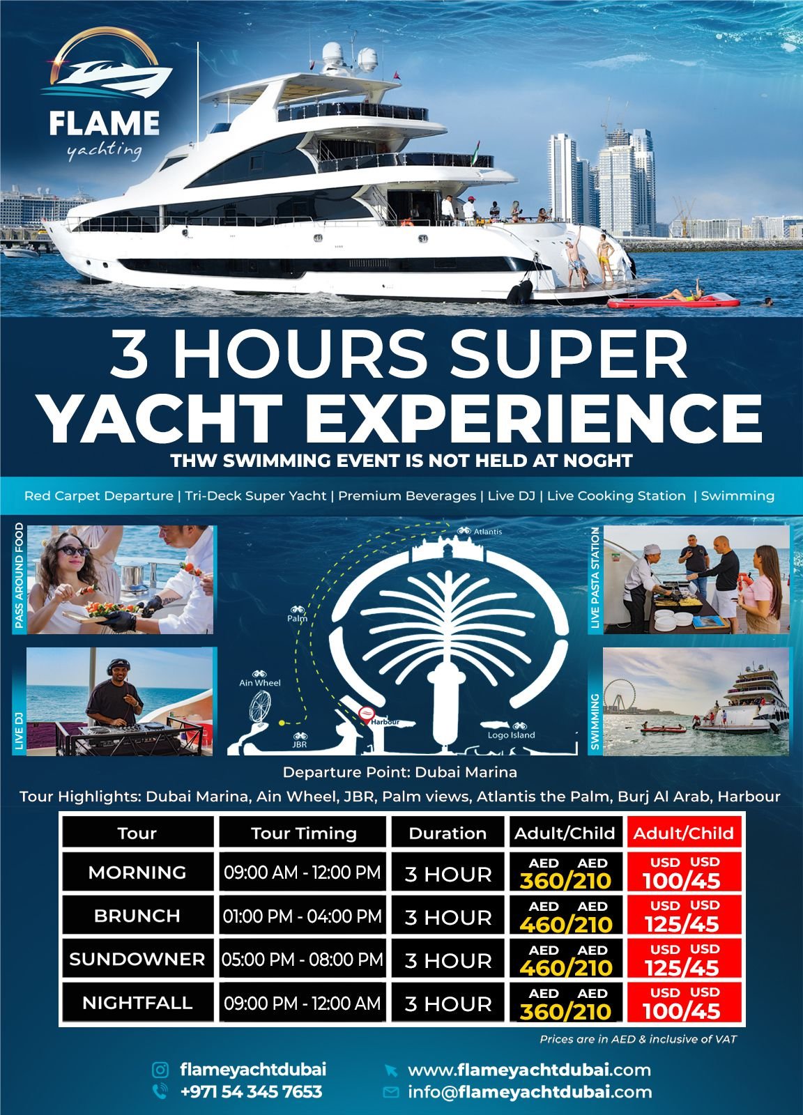 3 Hours Shared Super Yacht Experience dubai - Flame Yacht Rental in dubai