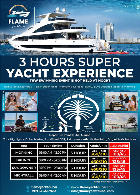 3 Hours Shared Super Yacht Experience dubai - Flame Yacht Rental in dubai