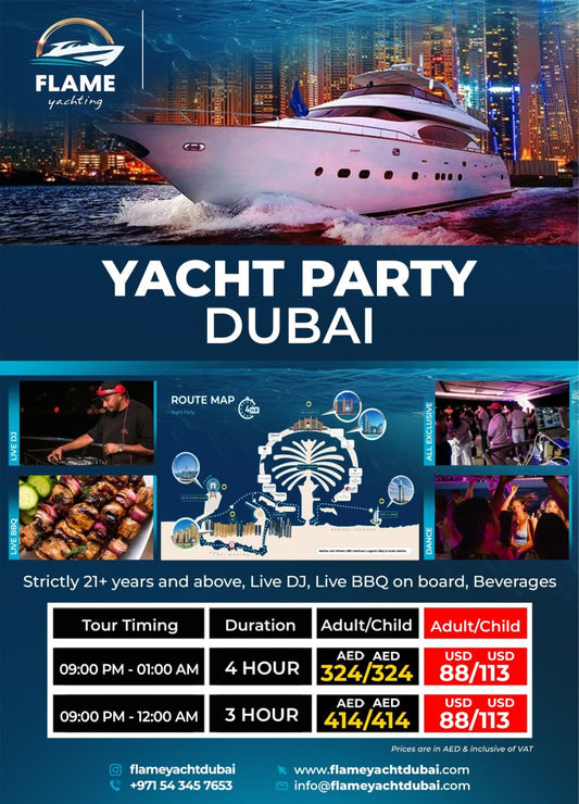 Luxury Shared Yacht Party Dubai - Flame Yacht Rental in dubai